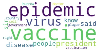 Word cloud for the Disease Outbreak topic, dominated by vaccine, epidemic, and virus